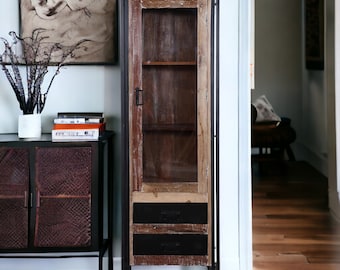 Industrial Glass Display Linen Kitchen Den Cabinet Pantry 2 Drawers