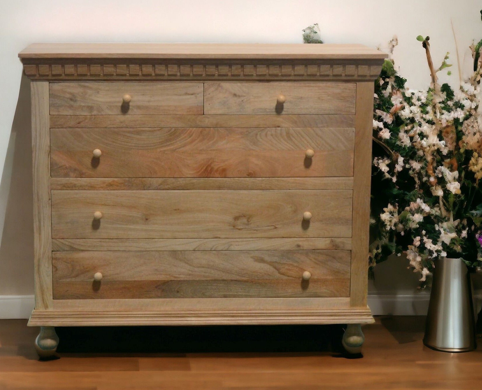 Handcrafted Solid Wood 5-Drawer Dresser: Coastal Farmhouse Style