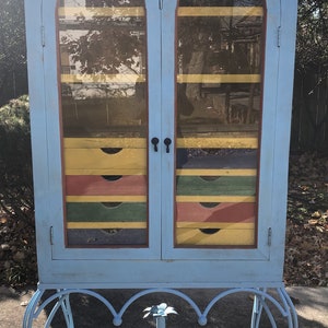 Glass Display China Curio Cabinet Reclaimed Bookcase Iron Base Tall
