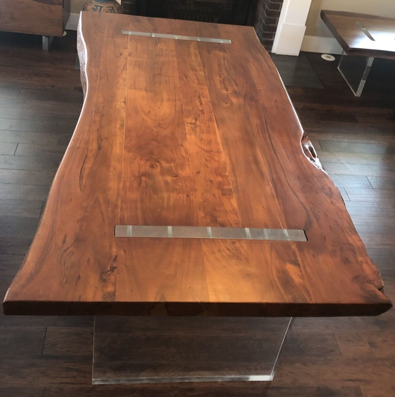 Live Edge Floating Kitchen Dining Table Modern Rectangle Solid Wood ...