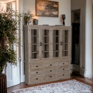 Hand Crafted Solid Wood Breakfront China Cabinet: Modern Display Hutch