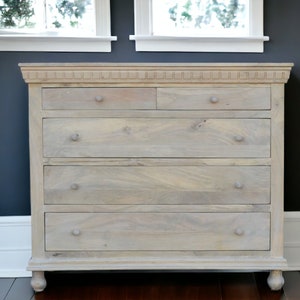 Coastal Maxwell Hand Carved Bachelors Chest 5 Drawer Dresser Large Storage Chest of Drawers Bureau Bedroom Furniture Shabby Chic