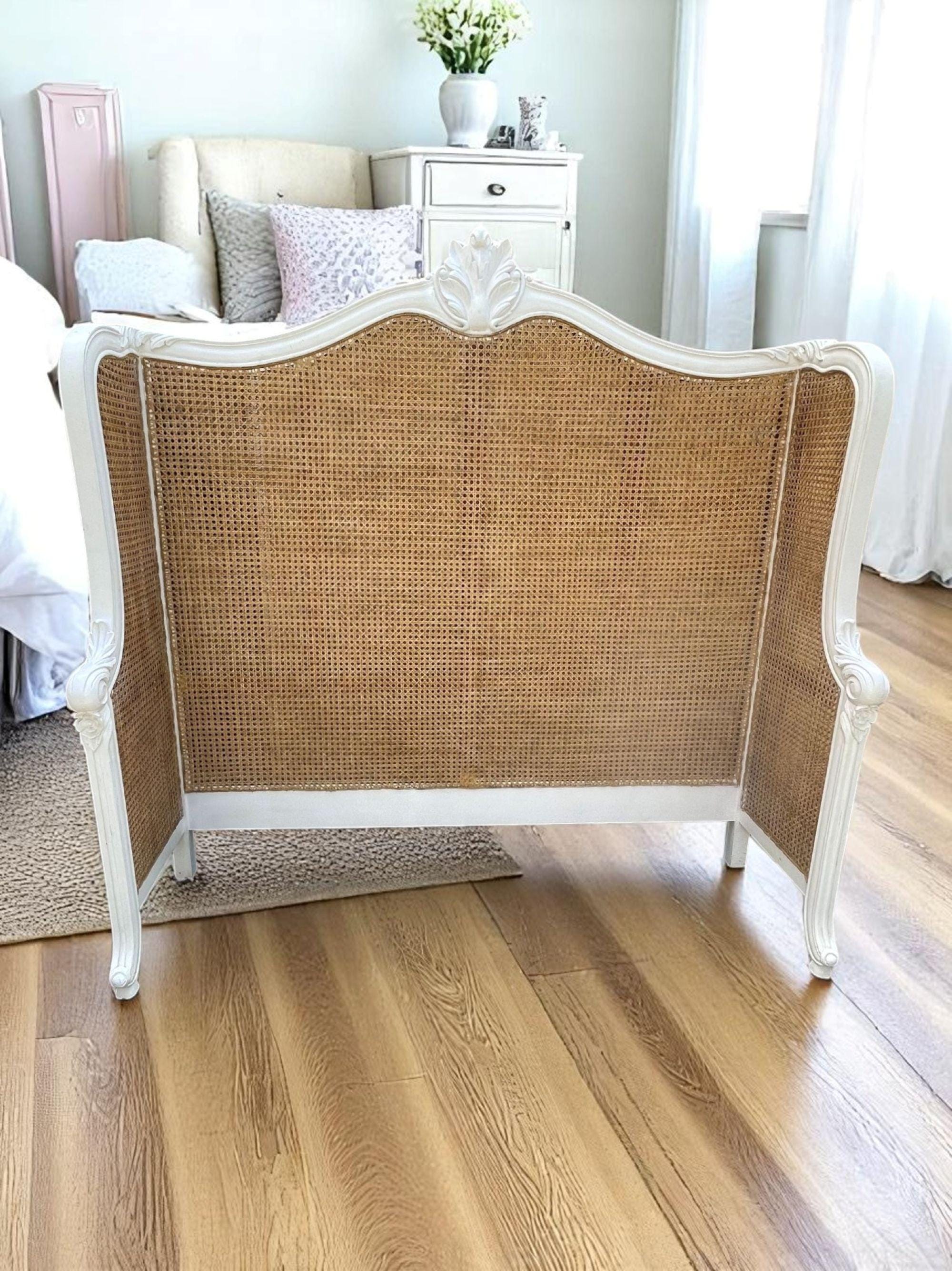 Shabby Chic French Country Queen Cane Headboard Romantic Bedroom