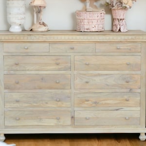 Maxwell 11 Drawer Coastal Hand Carved Large Farmhouse Shabby Chic Bachelors Chest Dresser Storage
