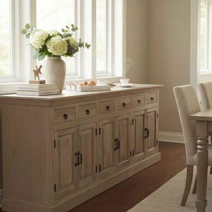 Farmhouse French Country Buffet Server Credenza Storage Large 6 Drawer 6 Door Sideboard