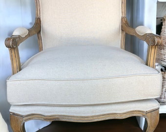 Upholstered Linen Armchair Handcrafted Tall Back Made Wide