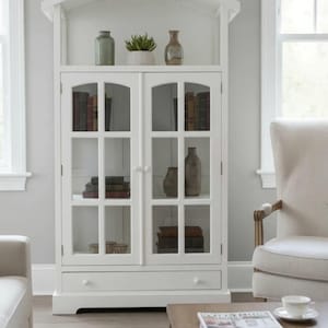 Coastal White Dome Top Curio Cabinet Cape Cod Glass Door Display image 1