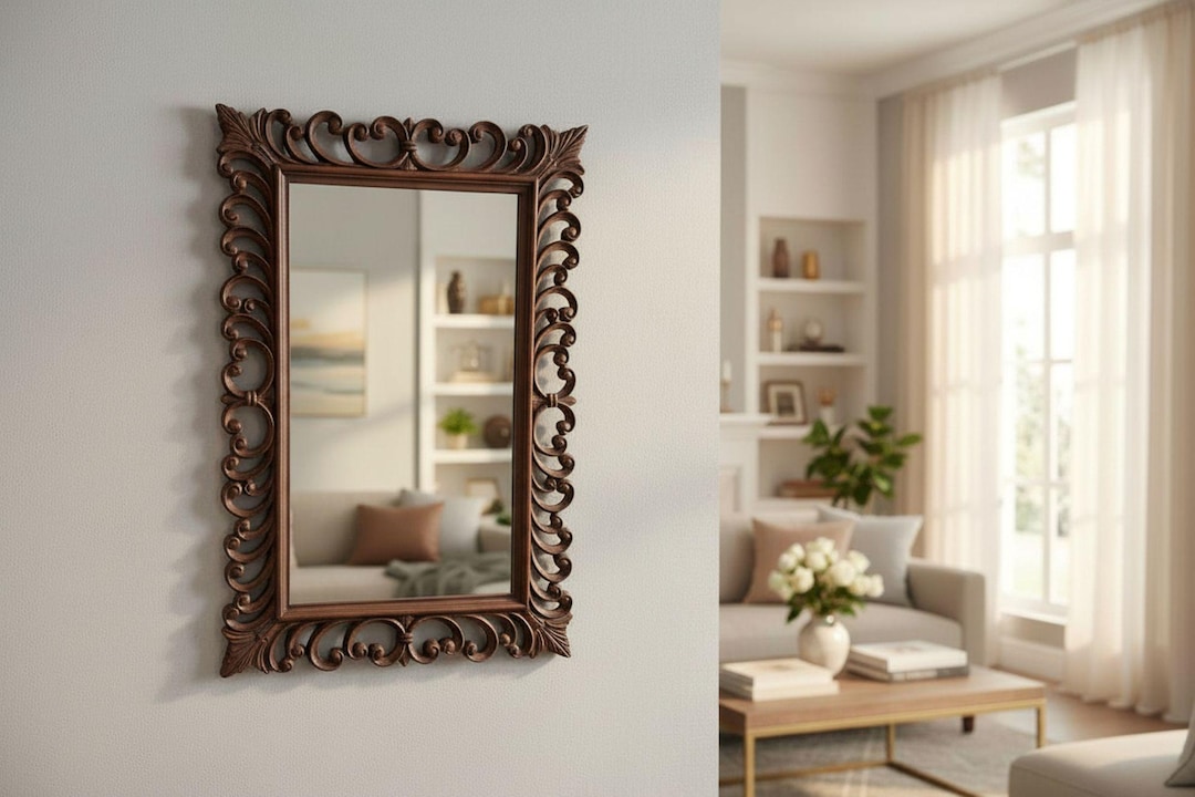 Large Rustic Wall Hanging Square Hand Carved Solid Wood Mirrors - Etsy