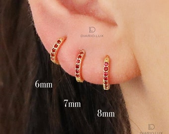 Ruby Huggie Hoop Earrings, Everyday Earrings, Dangle Earrings, Gold Silver Earrings, Minimalist Earrings, Birthday Gift