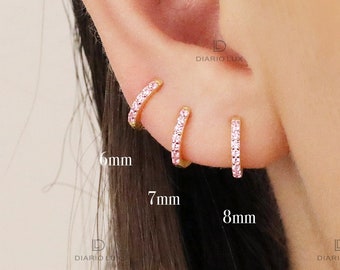 Boucles d'oreilles Huggie en tourmaline rose, Boucles d'oreilles de tous les jours, Boucles d'oreilles pendantes, Boucles d'oreilles en argent doré, Boucles d'oreilles minimalistes, Cadeau d'anniversaire