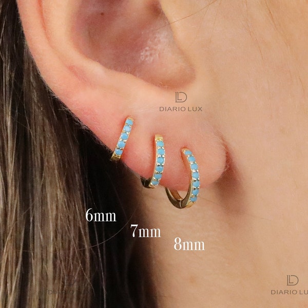 Turquoise Huggie Hoop Earrings, Everyday Earrings, Dangle Earrings, Gold Earrings, Silver Earrings, Minimalist Earrings, Birthday Gift