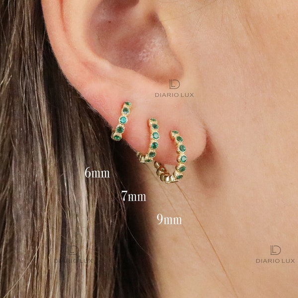 Emerald Bezel Huggie Hoop Earrings, Everyday Earrings, Dainty Earrings, Gold Earrings, Silver Earrings, Minimalist Earrings, Birthday Gift