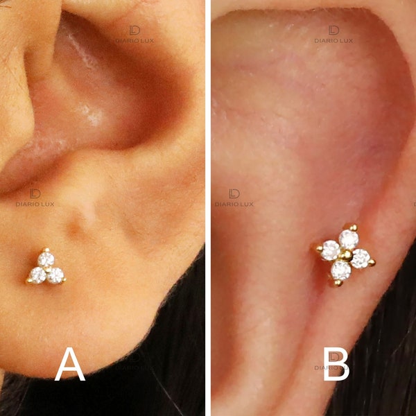 Flower Petal Flat Back Labret, Cartilage Earrings, Tragus Stud, Helix Stud, Flat Back Stud, 925 Sterling Silver, Dainty Minimalist Earring