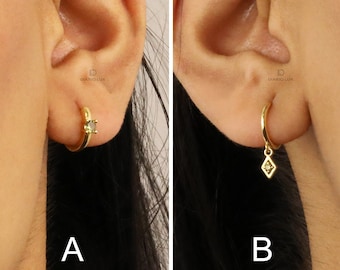 Peridot Drop Huggie Hoop Earrings, Everyday Earrings, Dangle Earrings, Gold Earrings, Silver Earrings, Minimalist Earrings, Birthday Gift