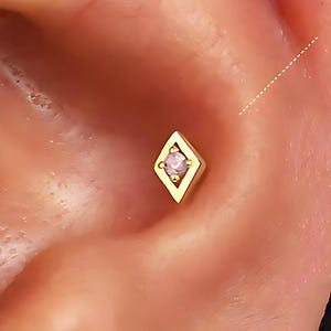Pink 18G Internal Threaded Flat Back Labret, Cartilage Earrings, Tragus Stud, Helix Stud,925 Sterling Silver, Minimalist Earring
