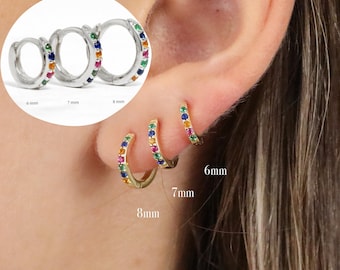 Rainbow Huggie Hoop Earrings: 925 Sterling Silver, Non-Tarnish
