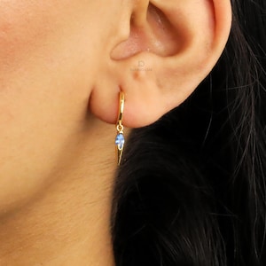 Aquamarine Dangle Huggie Hoop Earrings, Everyday Earrings, Dainty Earrings, Gold Silver Earrings, Minimalist Earrings, Birthday Gift