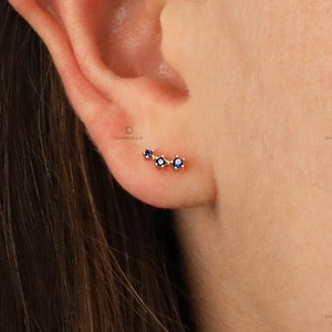 Sapphire Stud Ear Jacket Earrings, Everyday Earrings, Ear Climbers, Gold Earrings, Silver Earrings, Minimalist Earrings, Birthday Gift image 2