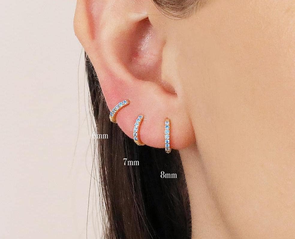 Aquamarine Huggie Hoop Earrings, Everyday Earrings, Dangle Earrings, Gold Silver Earrings, Minimalist Earrings, Birthday Gift