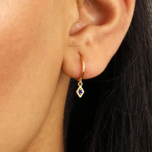 Sapphire Drop Huggie Hoop Earrings, Everyday Earrings, Dangle Earrings, Gold Earrings, Silver Earrings, Minimalist Earrings, Birthday Gift