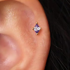 Labret à dos plat, améthyste 18G, filetage interne, boucles d'oreilles cartilage, clou tragus, clou hélicoïdal, boucle d'oreille minimaliste, argent sterling