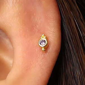 Labret à dos plat, filetage intérieur en alexandrite 18G, boucles d'oreilles cartilage, clou tragus, clou hélicoïdal, clou à l'arrière plat, argent sterling 925,