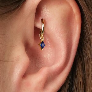 18G Sapphire Rook and Cartilage Hoop Earring • tiny gold cartilage hoop • baguette stones • silver hoop • rook earrings