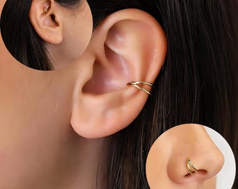 Piercing para tabique nasal de doble aro en plata de ley de 18 g (concha, daith, trago y torre)