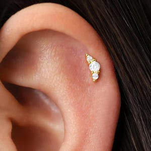 White dainty Stone Climber Flat Back Labret, Cartilage Earrings, Tragus Stud, Helix Stud, Flat Back Stud, 925 Sterling Silver,