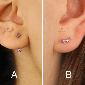 Amethyst Stud Ear Jacket Earrings, Everyday Earrings, Ear Climbers, Gold Earrings, Silver Earrings, Minimalist Earrings, Birthday Gift