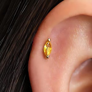 Topaz 18G Marquise Internal Threaded Flat Back Labret, Cartilage Earrings, Tragus Stud, Helix Stud,  925 Sterling Silver, Minimalist Earring