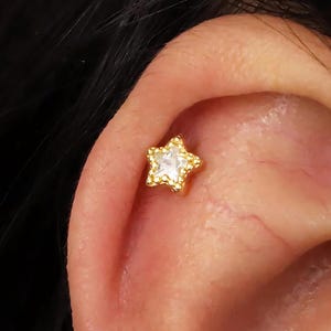 White Tiny Star Flat Back Labret, Cartilage Earrings, Tragus Stud, Helix Stud, Flat Back Stud, 925 Sterling Silver, Minimalist Earring