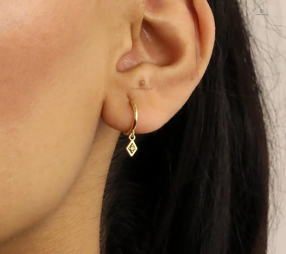 Peridot Huggie Hoop Earrings: Sterling Silver CZ Dangle, lobe earrings  Non-Tarnish