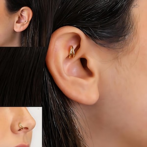 Shinny double hoops Septum 18G clicker, Nose Ring, Conch Hoop, Hoop Earring, cartilage hoop  • Daith Hoop • Tragus Hoop • Rook Hoop