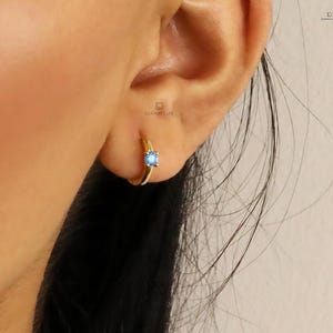 Aquamarine Drop Huggie Hoop Earrings, Everyday Earrings, Dangle Earrings, Gold Silver Earrings, Minimalist Earrings, Birthday Gift