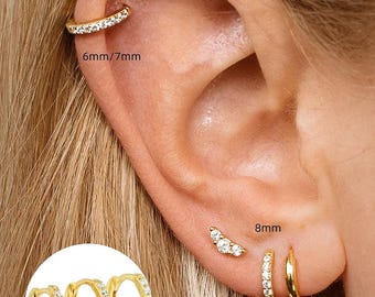 CZ Paved Cartilage Hoop Earring: 925 Sterling Silver Helix Conch Tragus