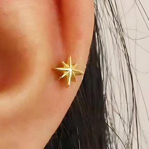 3D star 18G Internal Threaded Flat Back Labret, Cartilage Earrings, Tragus Stud, Helix Stud,  925 Sterling Silver, Minimalist Earring