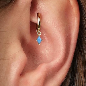 18G Turquoise Rook and Cartilage Hoop Earring • tiny gold cartilage hoop • baguette stones • silver hoop • rook earrings