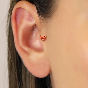 Garnet Marquise Flower Threadless Push Pin, Cartilage Earrings, Tragus, Helix Stud, Flat Back Stud, 925 Sterling Silver, Minimalist Earring