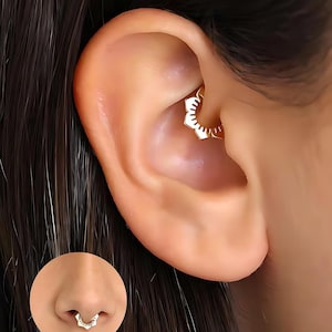 Petal shaped Septum 18G clicker Hoop, Nose Ring, Conch Hoop, Hoop Earring, cartilage hoop  • Daith Hoop • Tragus Hoop • Rook Hoop