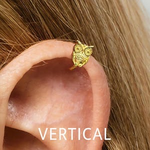 18G Wisdom Owl Cartilage Hoop Earring • upper helix earring • lower lobe hoop earring • ear stack • minimalist earrings