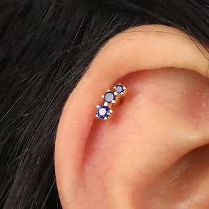 Labret met platte achterkant saffier, oorbellen kraakbeen, tragusknop, helixknop, platte achterkant, sterlingzilver, sierlijke minimalistische oorbel