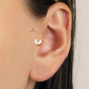 Tiny Marquise Flower Threadless Push Pin, Cartilage Earrings, Tragus, Helix Stud, Flat Back Stud, 925 Sterling Silver, Minimalist Earring