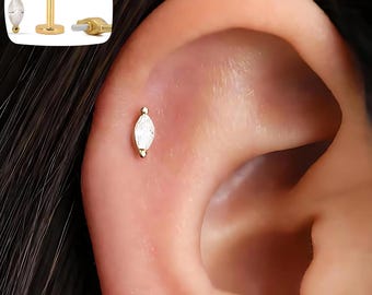 Diamond Marquise Cartilage Earring: 925 Sterling Silver Helix Tragus lobe rook daith conch