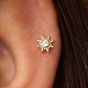 18G weißer Stein zierlich Innengewinde Flachrücken Labret, Knorpelohrringe, Tragus Helix Bolzen, Flachrücken Bolzen, 925 Sterling Silber,