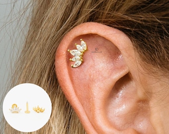Sterling Silver Flower Climber Labret: Cartilage Tragus Helix lobe conch Stud