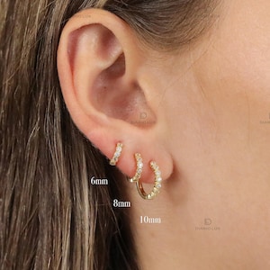 Dainty CZ Sterling Silver Huggie Hoop Earrings - Tragus Helix lobe conch 6/8/10mm