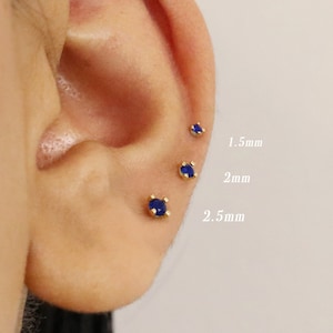 Sapphire Threadless Push Pin, Cartilage Earrings, Tragus Stud, Helix Stud, Flat Back Stud, 925 Sterling Silver, Minimalist Earring
