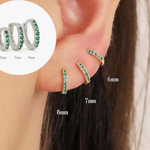 Emerald  Huggies Hoop Earrings, Everyday Earrings, Dangle Earrings, Gold Silver Earrings, Minimalist Earrings, Birthday Gift