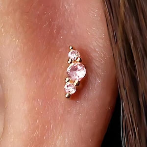 Roze toermalijn 18G klimmer interne schroefdraad platte achterkant labret, kraakbeenoorbellen, tragus conch helix-stekker, 925 sterlingzilver, minimalistisch